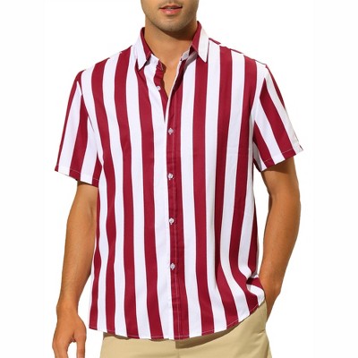 Lars Amadeus Men's Summer Regular Fit Short Sleeves Hawaiian Striped Shirt