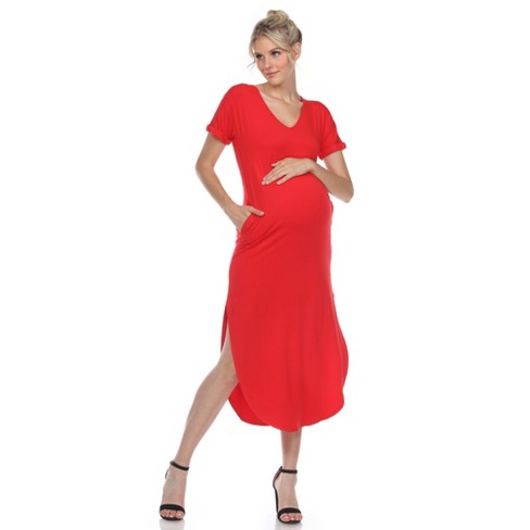 Maternity V-neck Maxi Dress Red 2X -White Mark