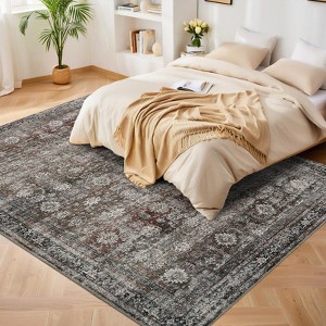 Non-Shedding Vintage Printed Accent Rugs | Non-Slip Farmhouse Distressed Area Rugs | Machine Washable Low Pile Carpet for Kitchen, Bedroom - 1 of 4