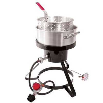 Masterbuilt MB10 Outdoor LP Gas 10-Quart Aluminum Outdoor Fryer & Seafood Kettle with Stand, Burner, Pot, Basket, Hose and Thermometer