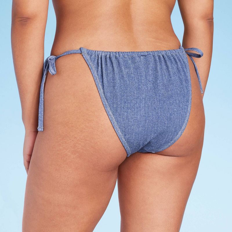 Women's Denim Textured Side-Tie Ultra High Leg Adjustable Bikini Bottom - Wild Fable™ Dark Denim Blue, 6 of 7
