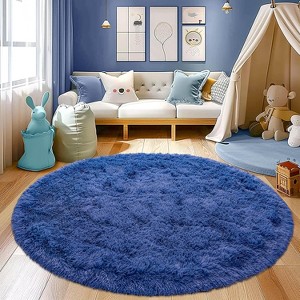 5ft Round Fluffy Area Rug, Soft Shaggy Circle Carpet for Bedroom, Kids Girls Boys Room - 1 of 4