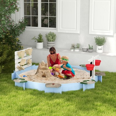 VYNXARIA Wooden Sandbox for 3-7 Years, 85" x 85" x 25", Blue