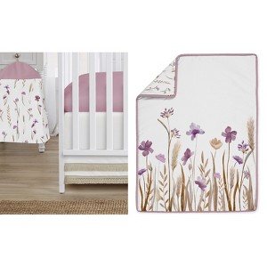 Sweet Jojo Designs Girl Baby Crib Bedding Set - Watercolor Floral Garden Purple and Taupe 4pc - 1 of 4