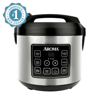 Aroma 160oz Digital Rice & Grain Cooker, Multi-Cooker, 8X Bonded Granite Coating, Silver Refurbished