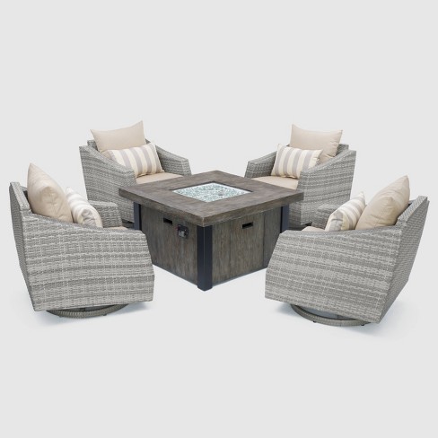 Cannes 5pc All Weather Wicker Outdoor Fire Pit Conversation Set