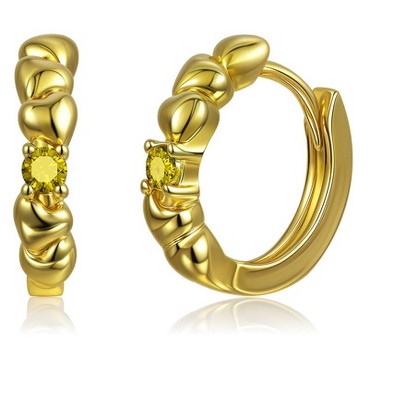 Molenia Birthday Birthstone Heart Huggie Earrings Women, 14K Gold 925 Sterling Silver Small Hoop Earrings, Hypoallergenic Jewelry  Anniversary Gift