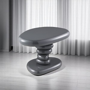 Sapphtopaz High Gloss Coffee Table with Stack Shape Design Unique Side Table with Metal Base Coffee Bar End Table for Living Room, Bedroom, Gray - 1 of 4