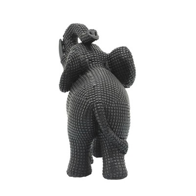 7" Black Resin Elephant Figurine with Textured Finish