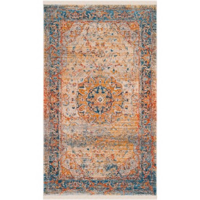 Vintage Blue and Multicolor Floral Motif Area Rug