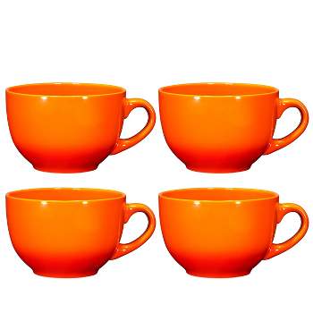 Bruntmor 24 Oz Jumbo Ceramic Coffee Mug Set, 4 Pc, Orange