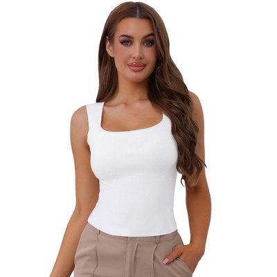 Allegra K Women's Square Neck Warm with Built-In Bra Ribbed Tank Undershirts