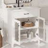 Vynxaria 31 Inch Bright White Tempered Glass Curved Bathroom Vanity with Ceramic Sink One Complete Unit Soft Close Doors Adjustable Shelves - 4 of 4