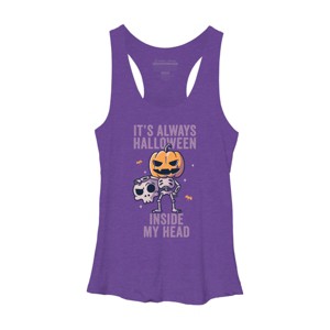 Women's Design By Humans It's Always Halloween Inside My Head Funny Cute Spooky By EduEly Racerback Tank Top - 1 of 3
