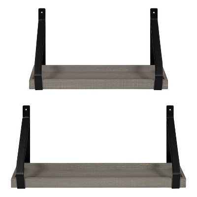 Gray Wood and Metal Wall Shelf Set with Black Brackets