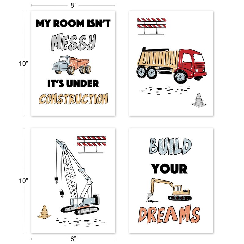 Sweet Jojo Designs Boy Unframed Wall Art Prints for Décor Construction Truck Red Blue and Grey 4pc, 4 of 6