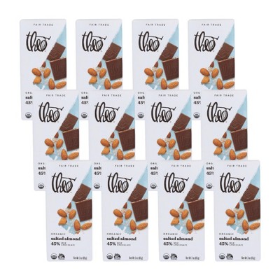 Theo Chocolate Organic Salted Almond 45% Milk Chocolate Bar - Case of 12/3 oz