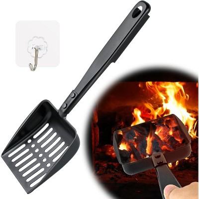 attop 13 Inch Hollow Out Fireplace Ash Sifter Metal Black Coal Shovel Heat Resistant