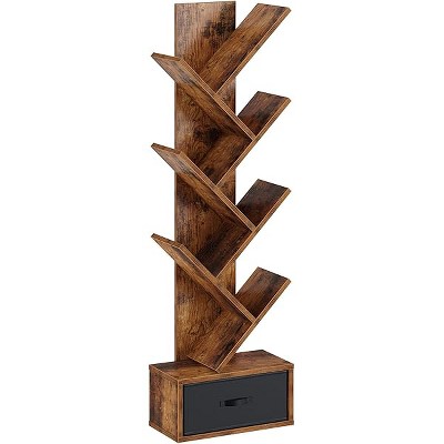 Greenstell Tree Shape 7 Tier Bookshelf - Narrow Floor Standing Bookcase with Cabinet Storage for Living Room/Bedroom/Home Home Decor,Rustic Brown