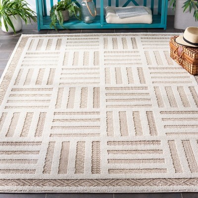 Ivory Boho-Chic 63" All-Weather Area Rug with Subtle Motifs