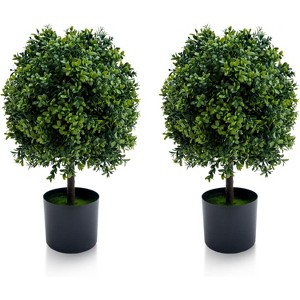 20 Inch Artificial Topiary Ball Tree Set of 2, with Plant Pot, PE Leaves, PVC Pot, Realistic Artificial Plant for Indoor Outdoor, (Without Fruits) - 1 of 4