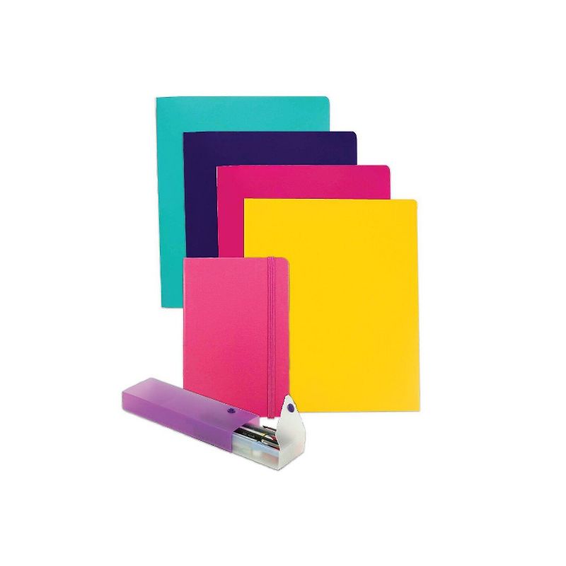 JAM Paper Back To School Assortments Pink 4 Heavy Duty Folders 1 Pink Journal & 1 Purple Pencil Case, 1 of 2