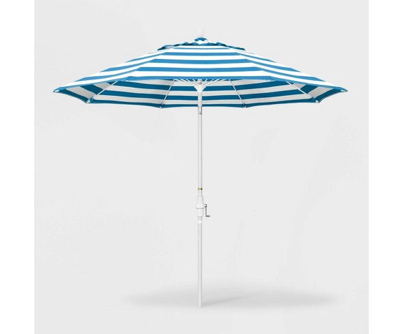 9' Sun Master Patio Umbrella Collar Tilt Crank Lift - Sunbrella Cabana Regatta - California Umbrella