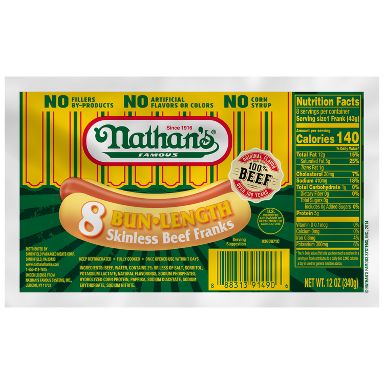 Nathan's Famous Bun Length Skinless Beef Franks - 12oz/8ct