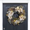 Faux 28" White Poinsettas & Pine Needle Wreath - FXP1034 - Green/Gold - Safavieh - 3 of 4