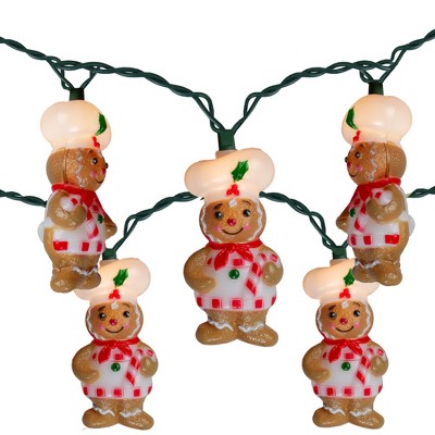 Kurt S. Adler 10-Count Clear Gingerbread Mini Christmas Light Set, 9.3ft Green Wire