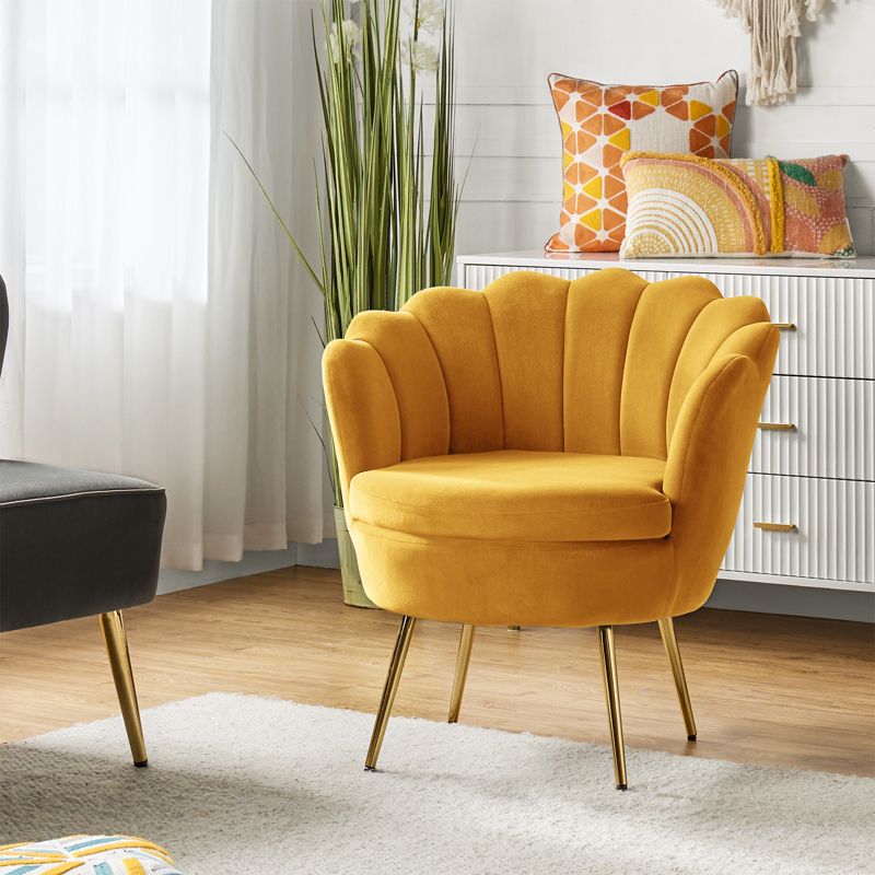 Yves Living Room Accent Chair Comfy Barrel Chair with Golden Metal Legs | Karat Home, 3 of 14