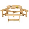 Wood Picnic Table, DIY with 3 Built-in Benches, Umbrella Hole, Outside Table and Bench Set, Outdoor Round Picnic Tables - 2 of 4