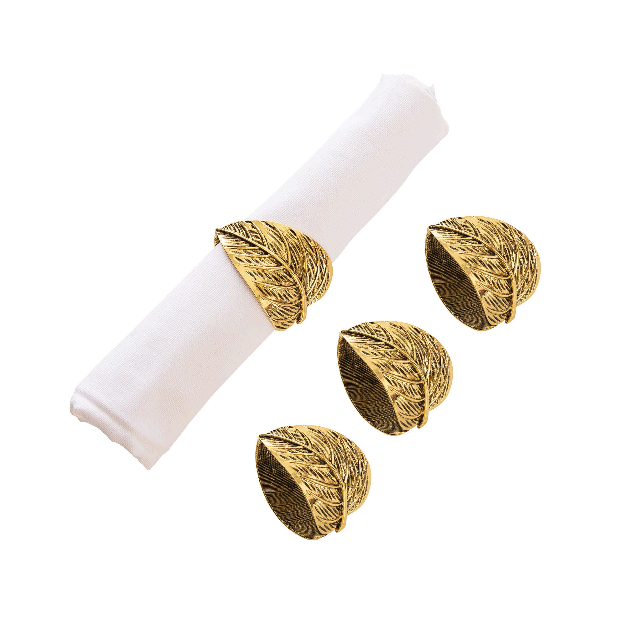 C&F Home Light Gold Leaf Napkin Rings Set of 4