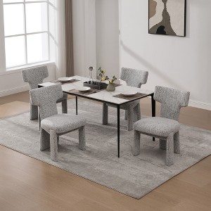 Racxily Set of 4 Chenille Dining Chairs, Modern Armless Design with Rubberwood Legs for Dining & Cafe - 1 of 4