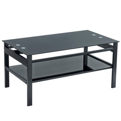 LIVAREEmlen Glass Lift Top Coffee Table, Modern Simple 2-Layer Tempered Glass Coffee Table for Living Room, Black