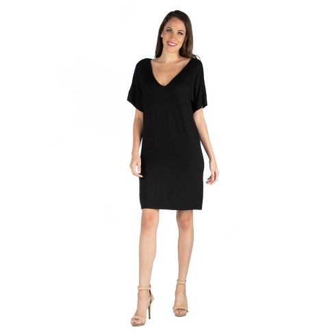 Loose Fit T Shirt Dress With V Neck-black-l : Target