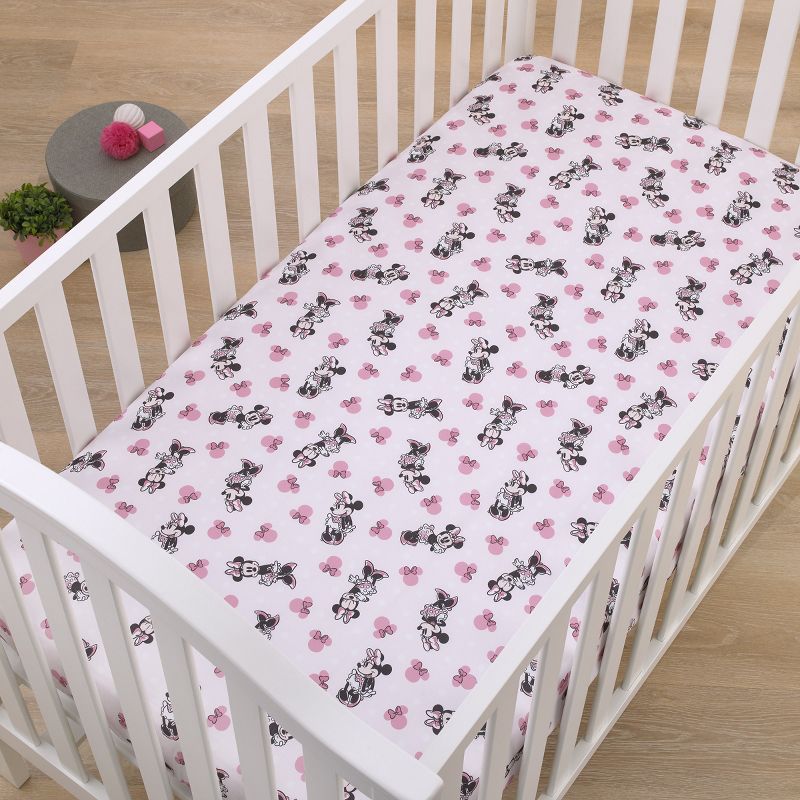 Disney Minnie Mouse Pink, Black, and White Super Soft Nursery Fitted Crib Sheet, 4 of 5