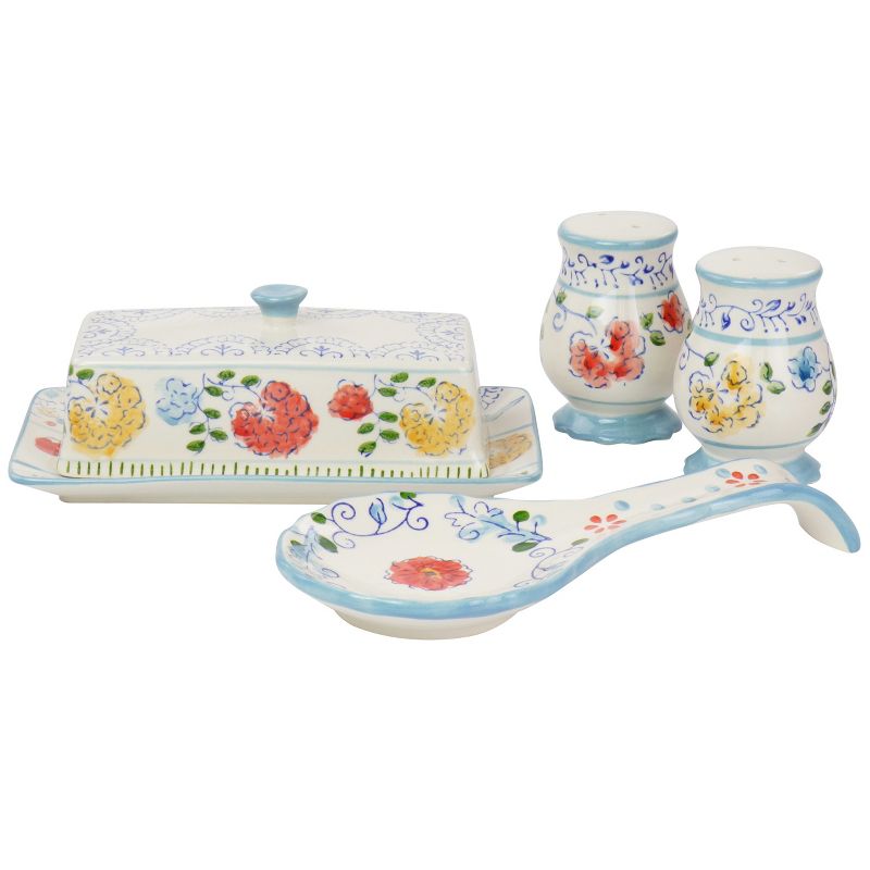 Gibson Elite Anaya 5 Piece Hand Painted Stoneware Table Accessory Set, 1 of 9