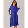 Seta T Women's Fall Long Sleeve Crewneck Pleated Tiered Swing Midi Dress with Pockets - 2 of 4
