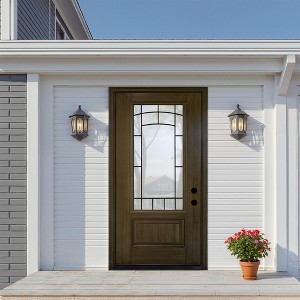 36 x 80 Smooth Fiberglass Entry Door, Vinyl Frame, Smooth Brush Dark Brown, 3/4 View Frosted Glass - 1 of 4