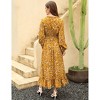 Women's Bohemian Floral Print Maxi Dress - V-Neck Long Sleeve Wedding Guest Gown, Flowy Beach Dress - 2 of 4