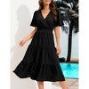 Coolmee Women Smocked High Waist Cross V Neck Ruffled Short Sleeve Layered Midi Dress - 2 of 4