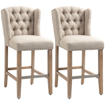 26.75" Counter Height Bar Stools Set of 2 with Cushioned Seat, Solid Wood Legs and Footrest for Kitchen or Dining