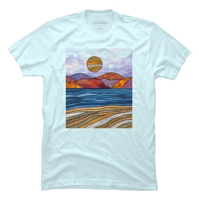 Men's Design By Humans Beach Landscape Stain Glass By Maryedenoa T-Shirt