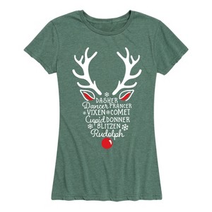 Women's - Instant Message - Silhouette Reindeer Names Short Sleeve Graphic T-Shirt - 1 of 4