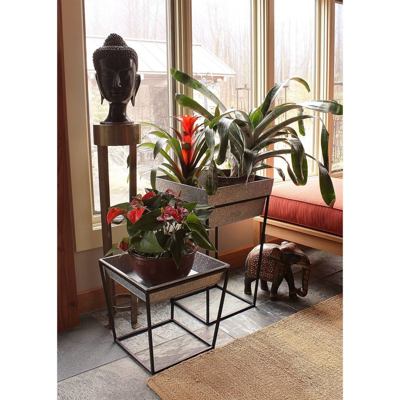 Indoor/Outdoor Arne Steel Plant Stand with Galvanized Tray Black Powder Coated Finish - Achla Designs, 6 of 7