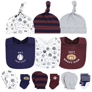 Hudson Baby Infant Boy Caps or Headbands, Bibs, Mittens and Socks 12pc Set, Sports, 0-6 Months - 1 of 4