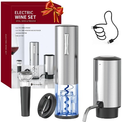 SUGIFT Electric Wine Opener with Electric Decanter and Aerator, Rechargeable Electric Wine Bottle Opener