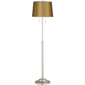 360 Lighting Abba 65"H Brushed Steel Sydnee Gold Shade Twin Pull Chain Floor Lamp - 1 of 4