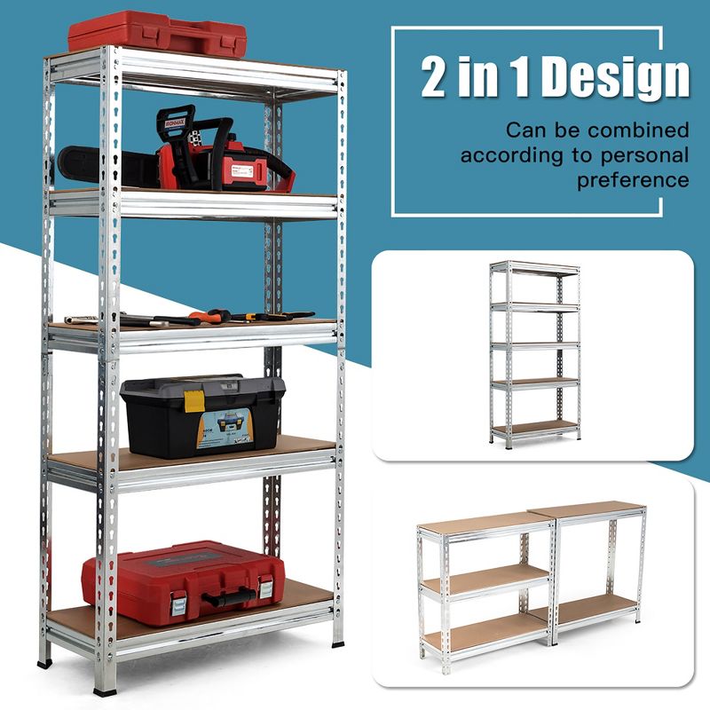 Costway 5-Tier Metal Storage Shelves 60'' Garage Rack W/Adjustable Shelves, 5 of 11